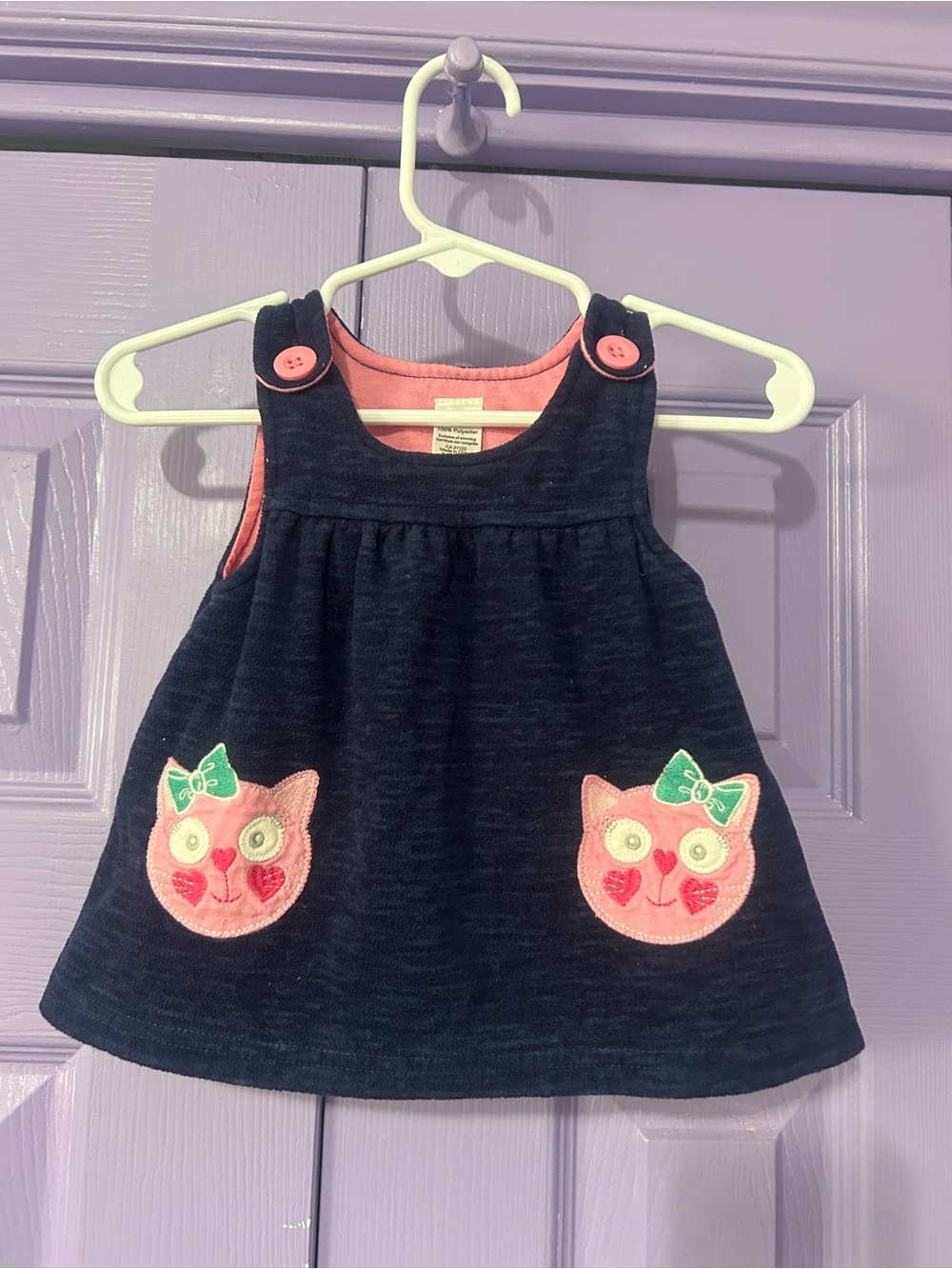 George Navy Dress with Pink Lining and Pink Buttons